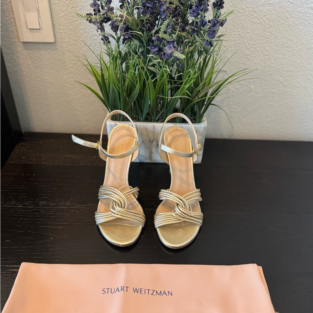 Stuart Weitzman Gold Heels with Criss-Cross Straps